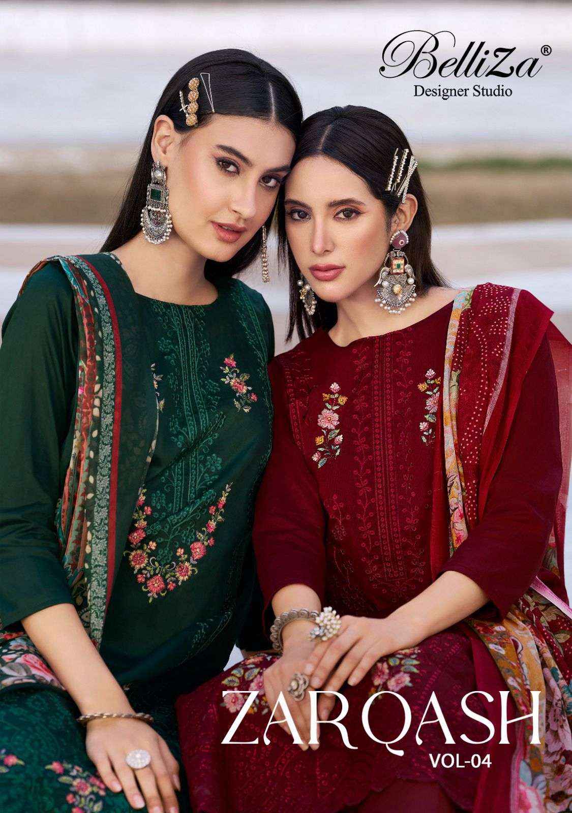 Belliza Zarqash Vol 4 Jam Dress Material 6 pcs Catalogue