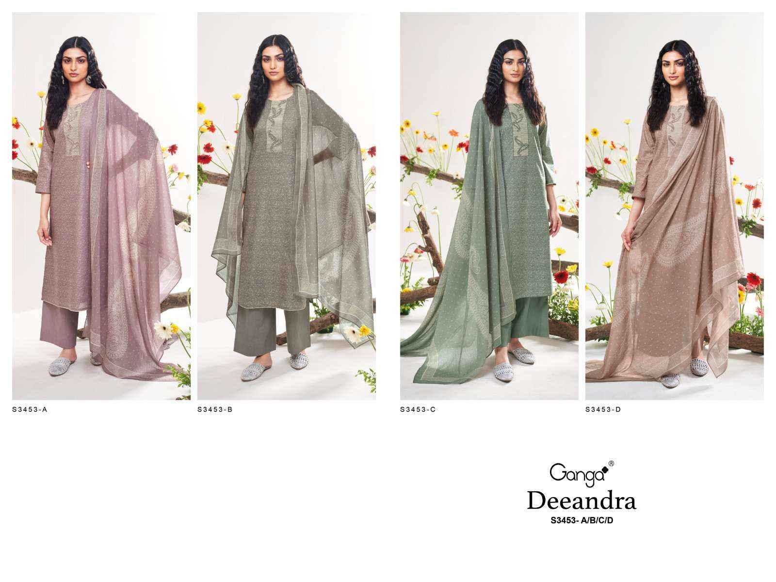 Ganga Deeandra 3453 Cotton Dress Material 4 pcs Catalogue