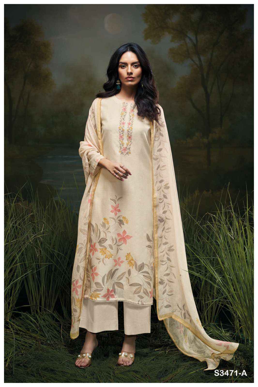 Ganga Genika 3471 Cotton Dress Material 4 pcs Catalogue