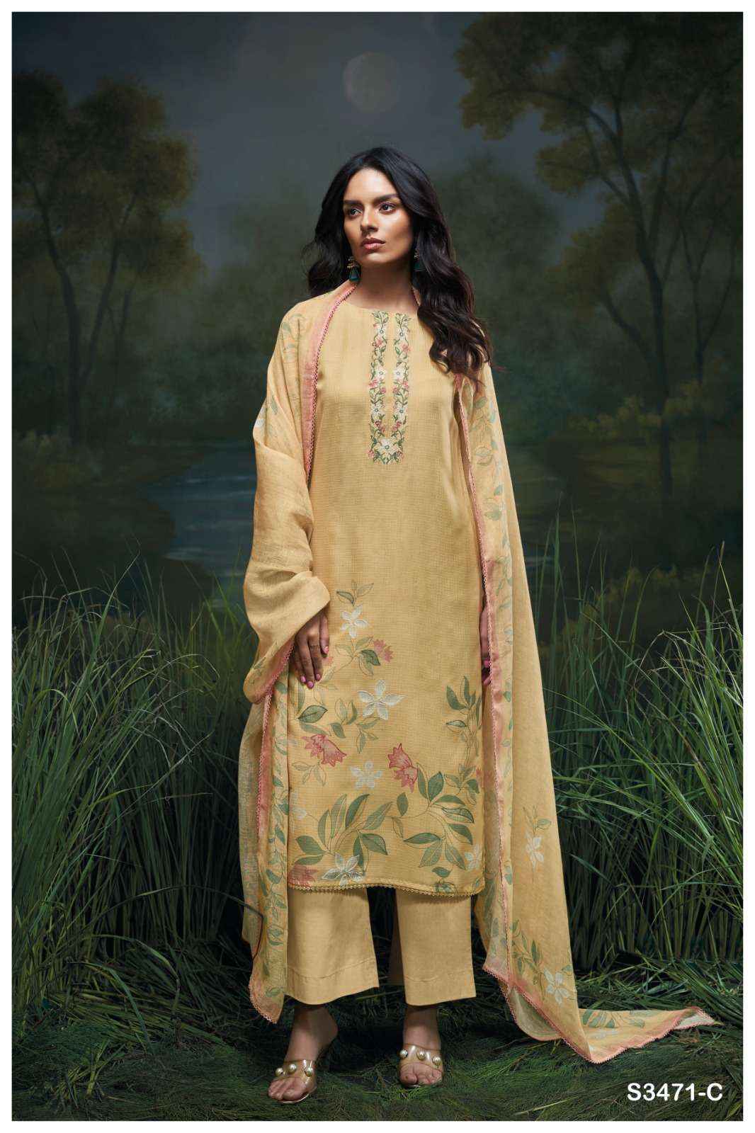 Ganga Genika 3471 Cotton Dress Material 4 pcs Catalogue