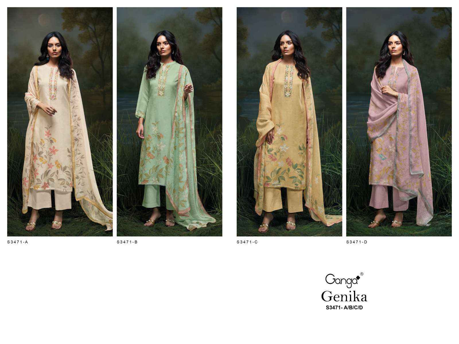Ganga Genika 3471 Cotton Dress Material 4 pcs Catalogue