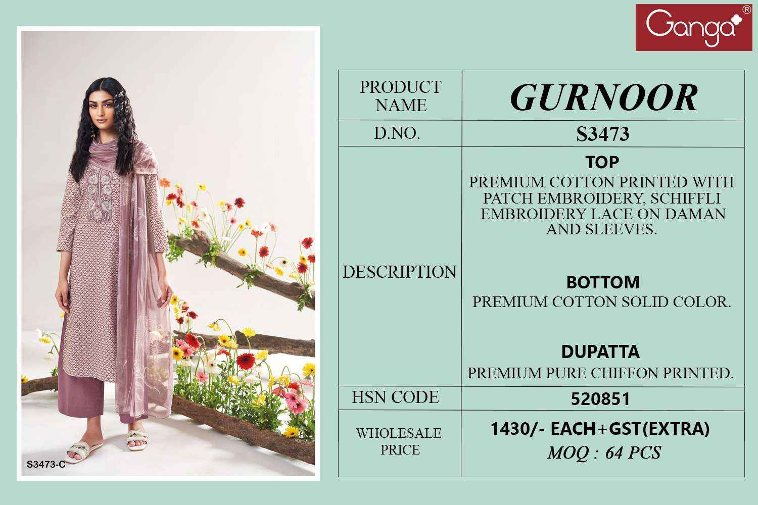 Ganga Gurnoor 3473 Cotton Dress Material 4 pcs Catalogue
