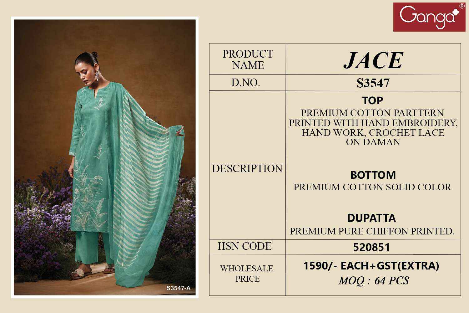 Ganga Jace 3547 Cotton Dress Material 4 pcs Catalogue