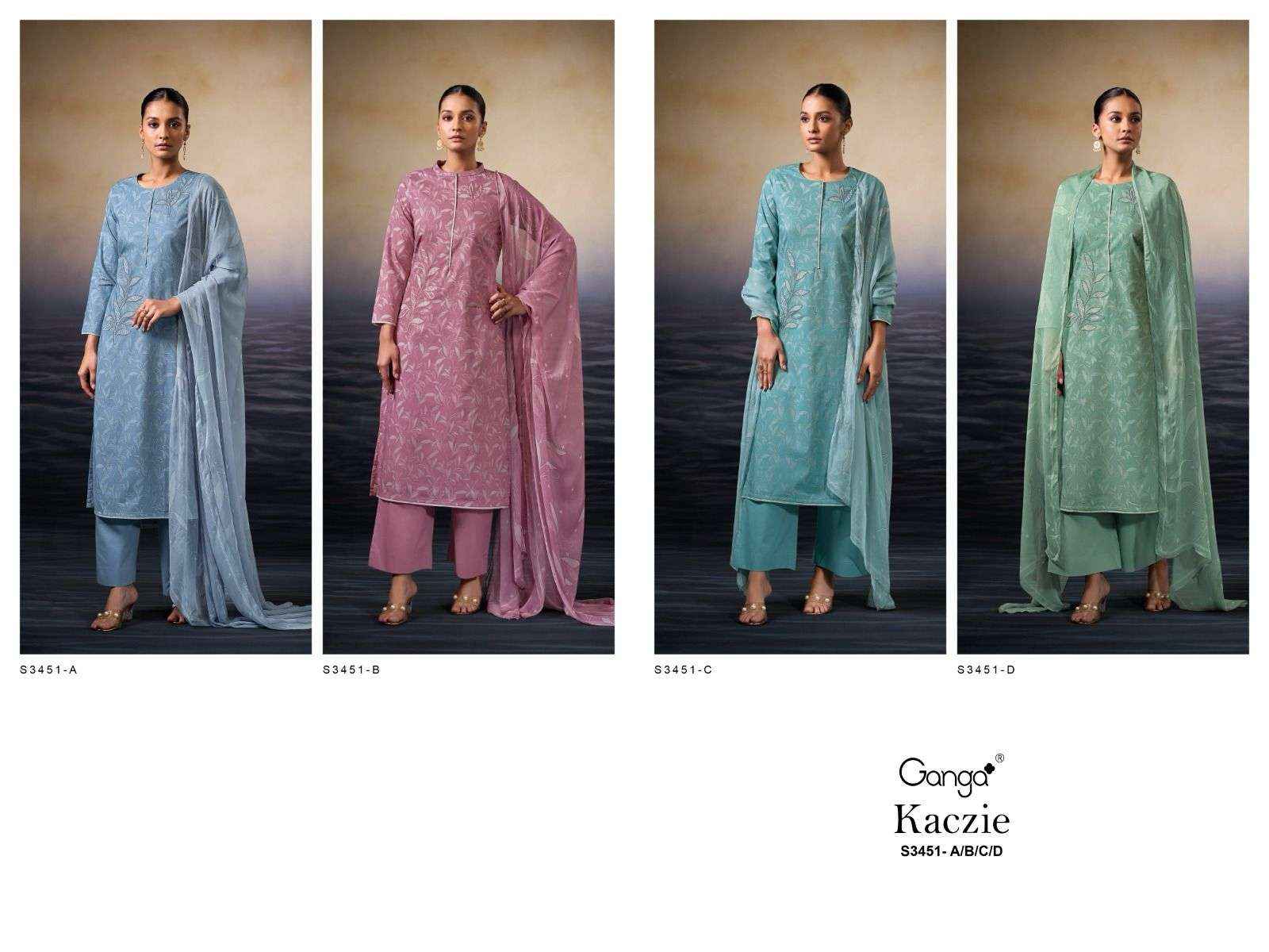 Ganga Kaczie 3451 Cotton Dress Material 4 pcs Catalogue