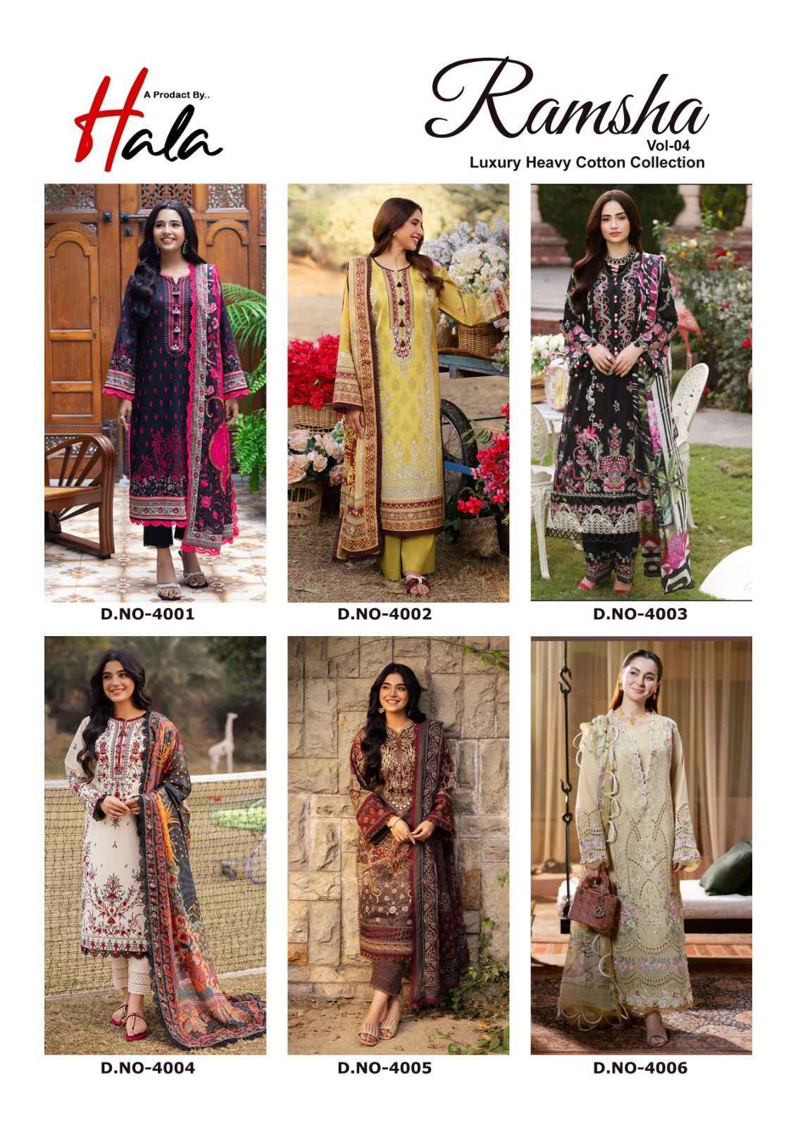 Hala Ramsha Vol 4 Cotton Dress Material 6 pcs Catalogue