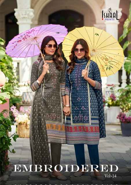 Ishaal Embroidered Vol 14 Lawn Cotton Dress Material 10 pcs Catalogue