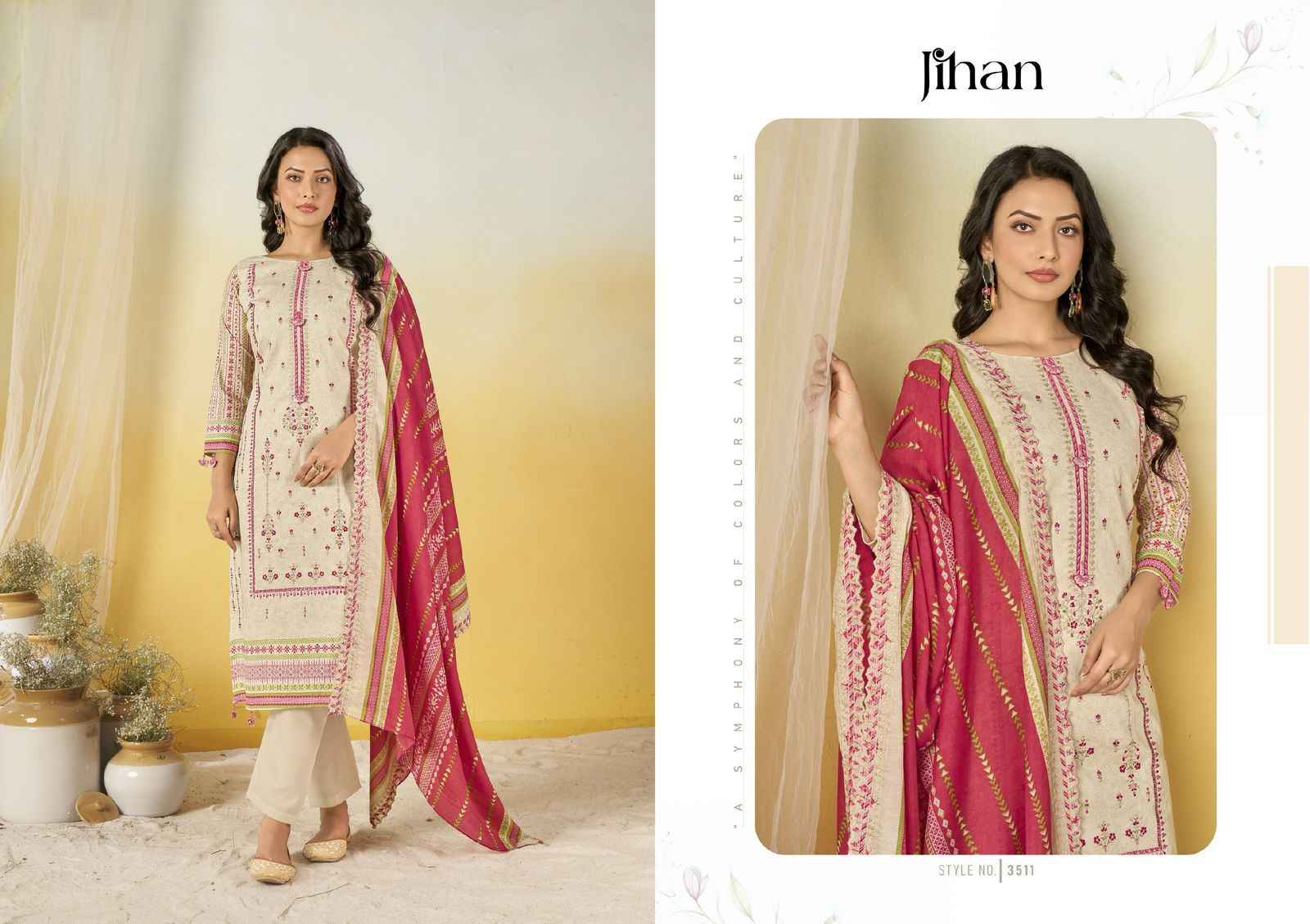 Jihan Crafted Elegance Lawn Dress Material 4 pcs Catalogue