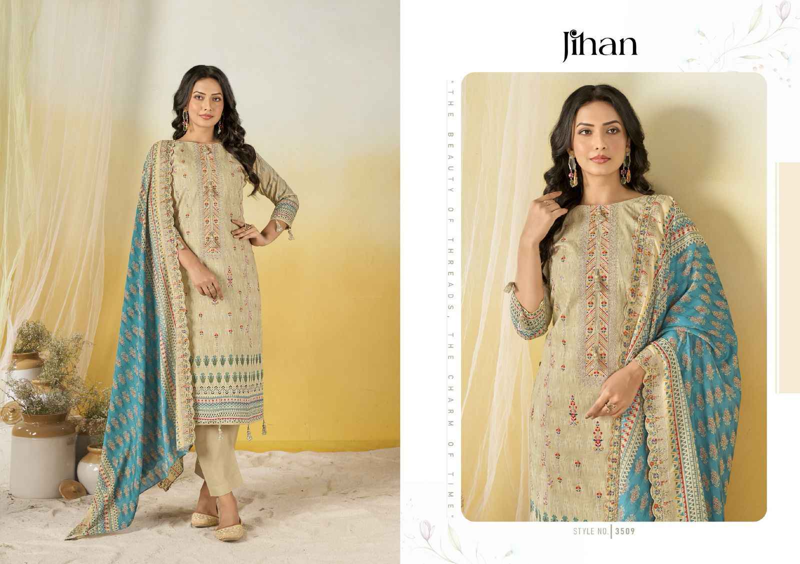 Jihan Crafted Elegance Lawn Dress Material 4 pcs Catalogue