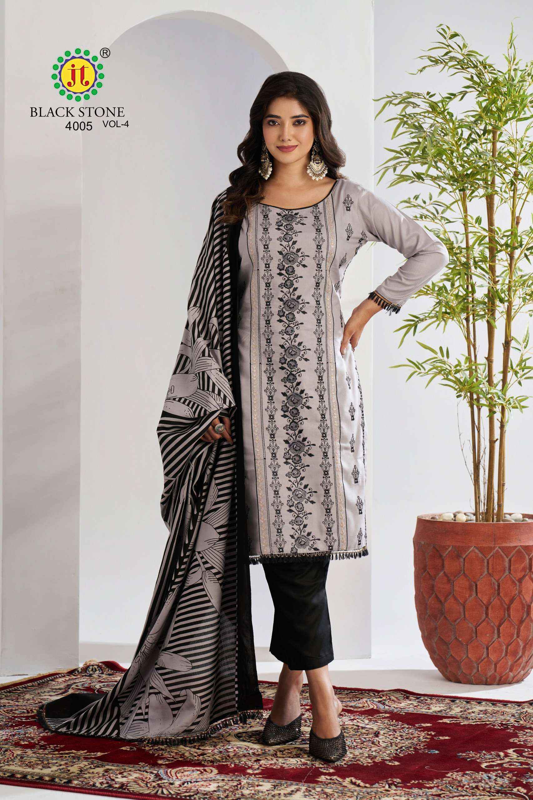 Jt Black Stone Vol 4 Rayon Dress Material 5 pcs Catalogue