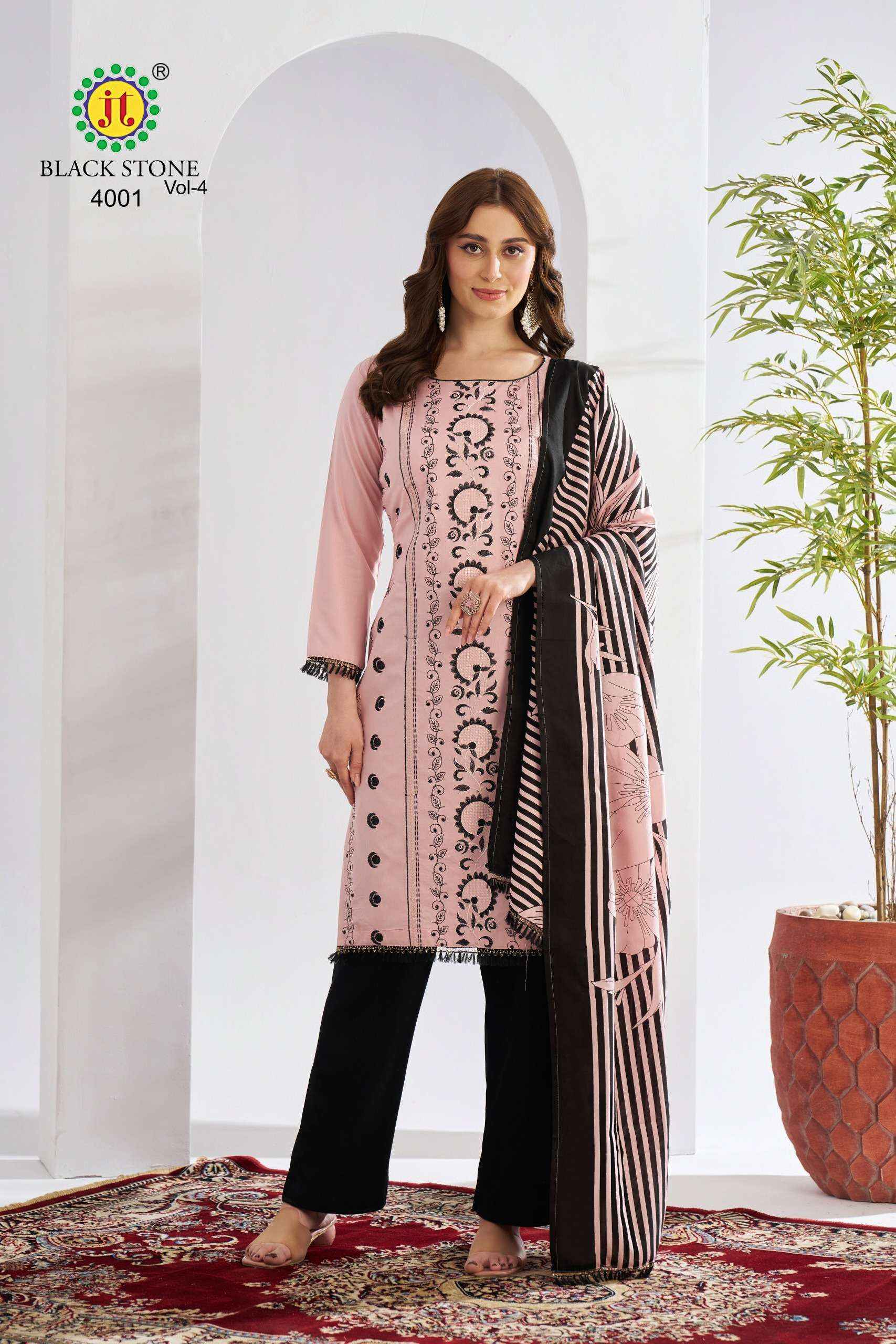 Jt Black Stone Vol 4 Rayon Dress Material 5 pcs Catalogue