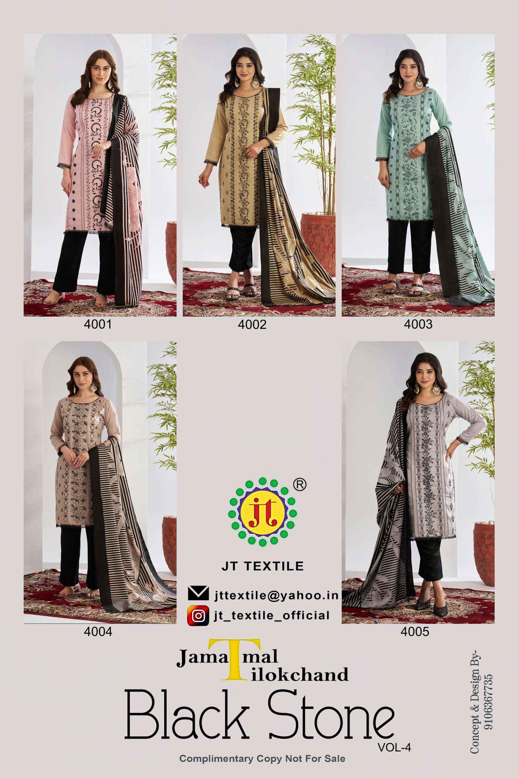 Jt Black Stone Vol 4 Rayon Dress Material 5 pcs Catalogue
