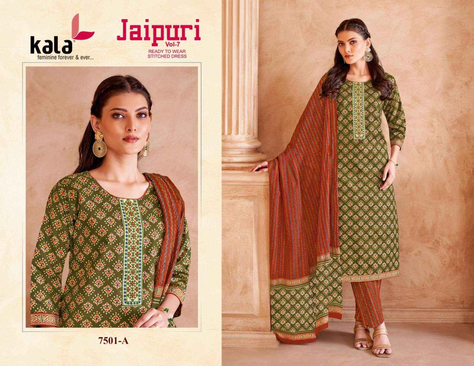 Kala Jaipuri Vol 7 Readymade Cotton Dress 12 Pc Catalogue