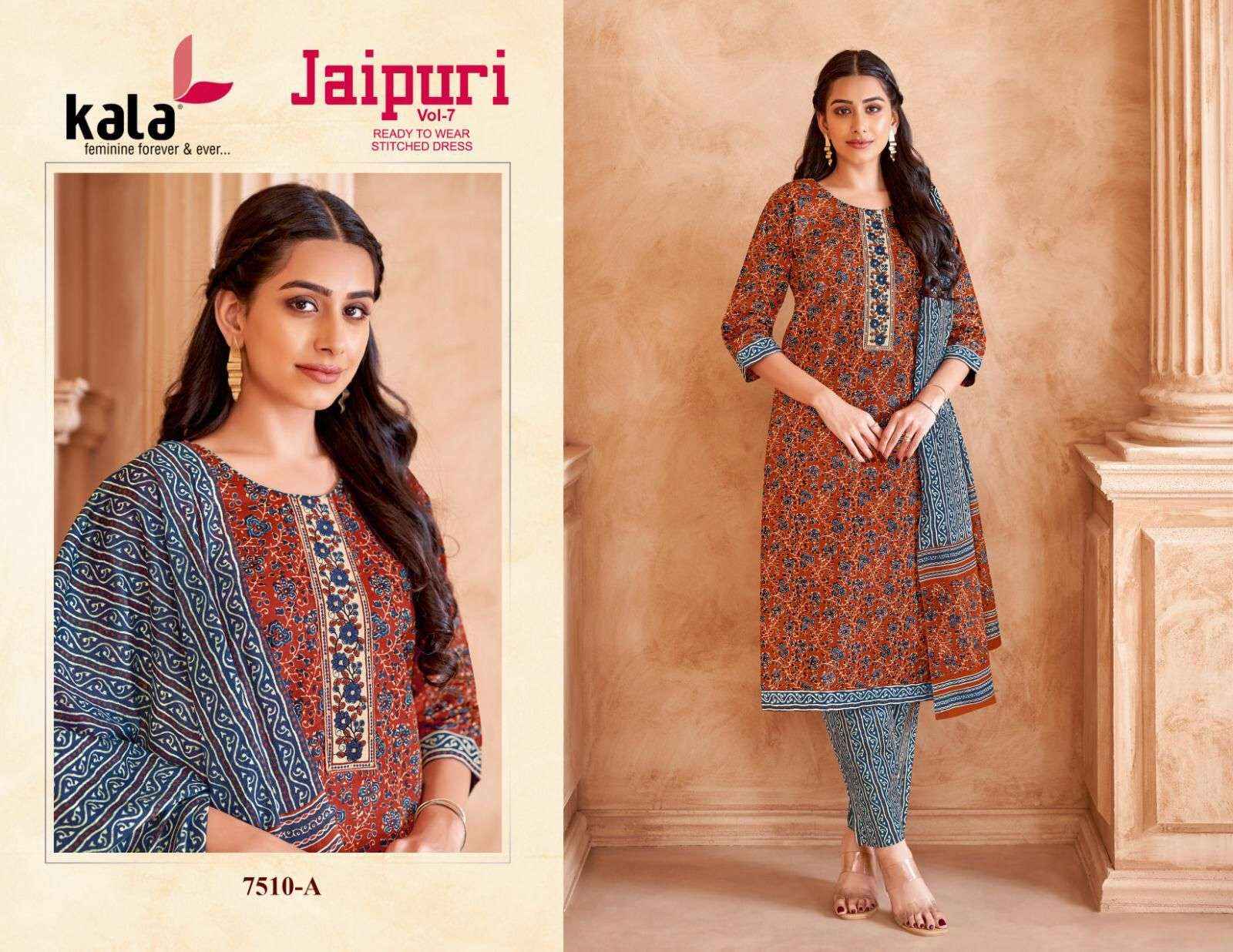Kala Jaipuri Vol 7 Readymade Cotton Dress 12 Pc Catalogue