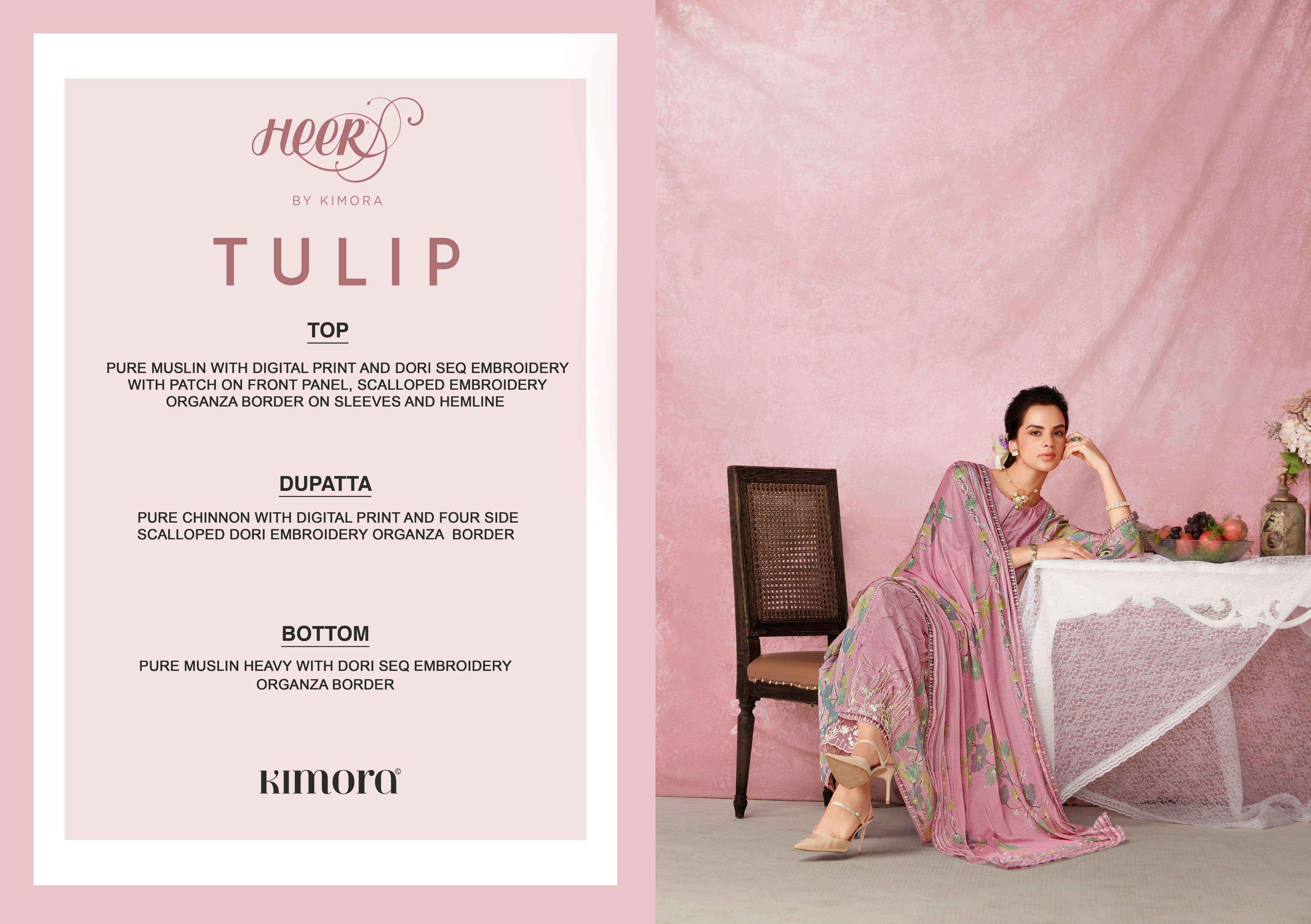 Kimora Heer Tulip Vol 206 Musline Dress Material 6 pcs Catalogue