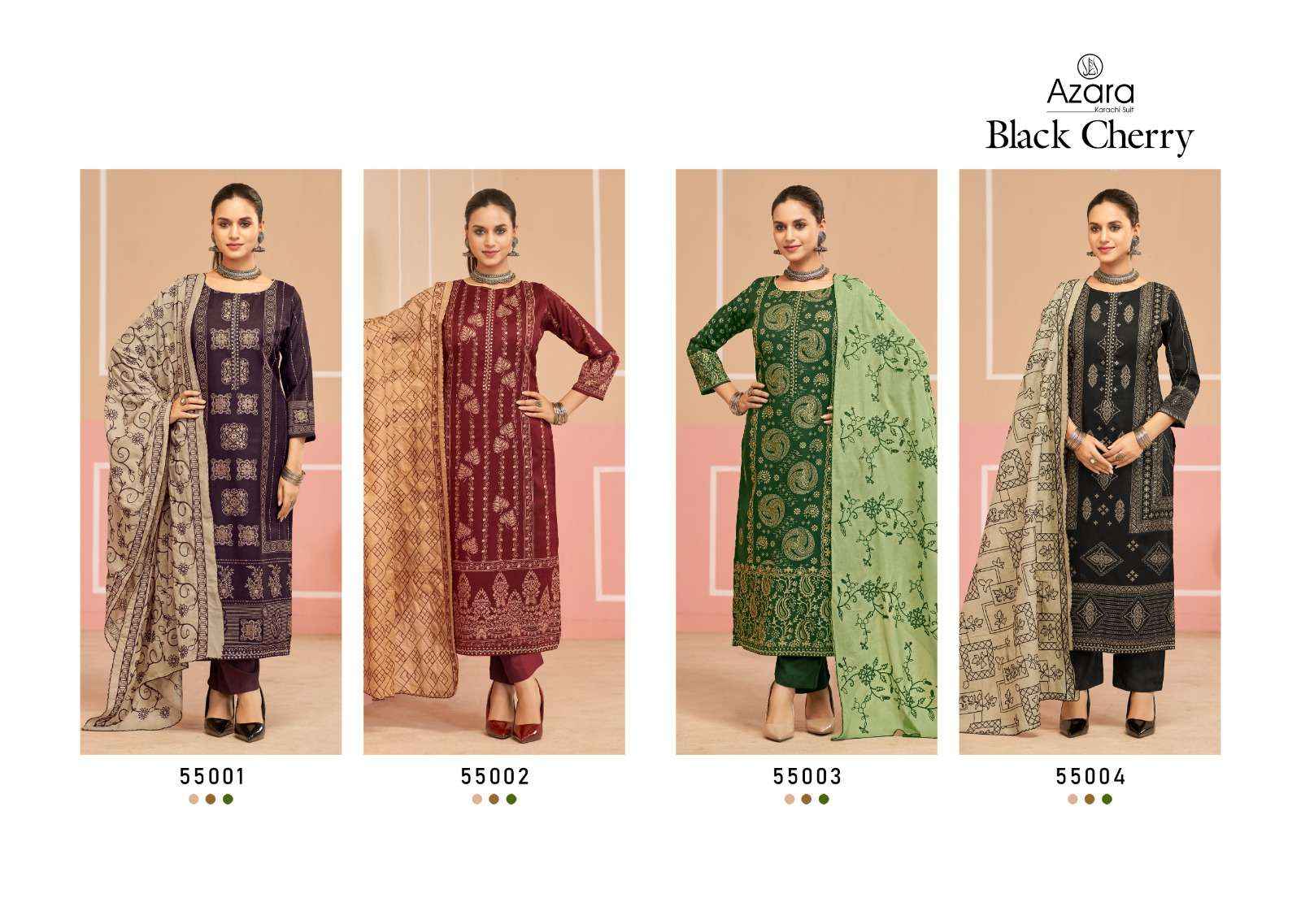 Radhika Fashion Azara Black Cherry Cotton Dress Material 4 pcs Catalogue