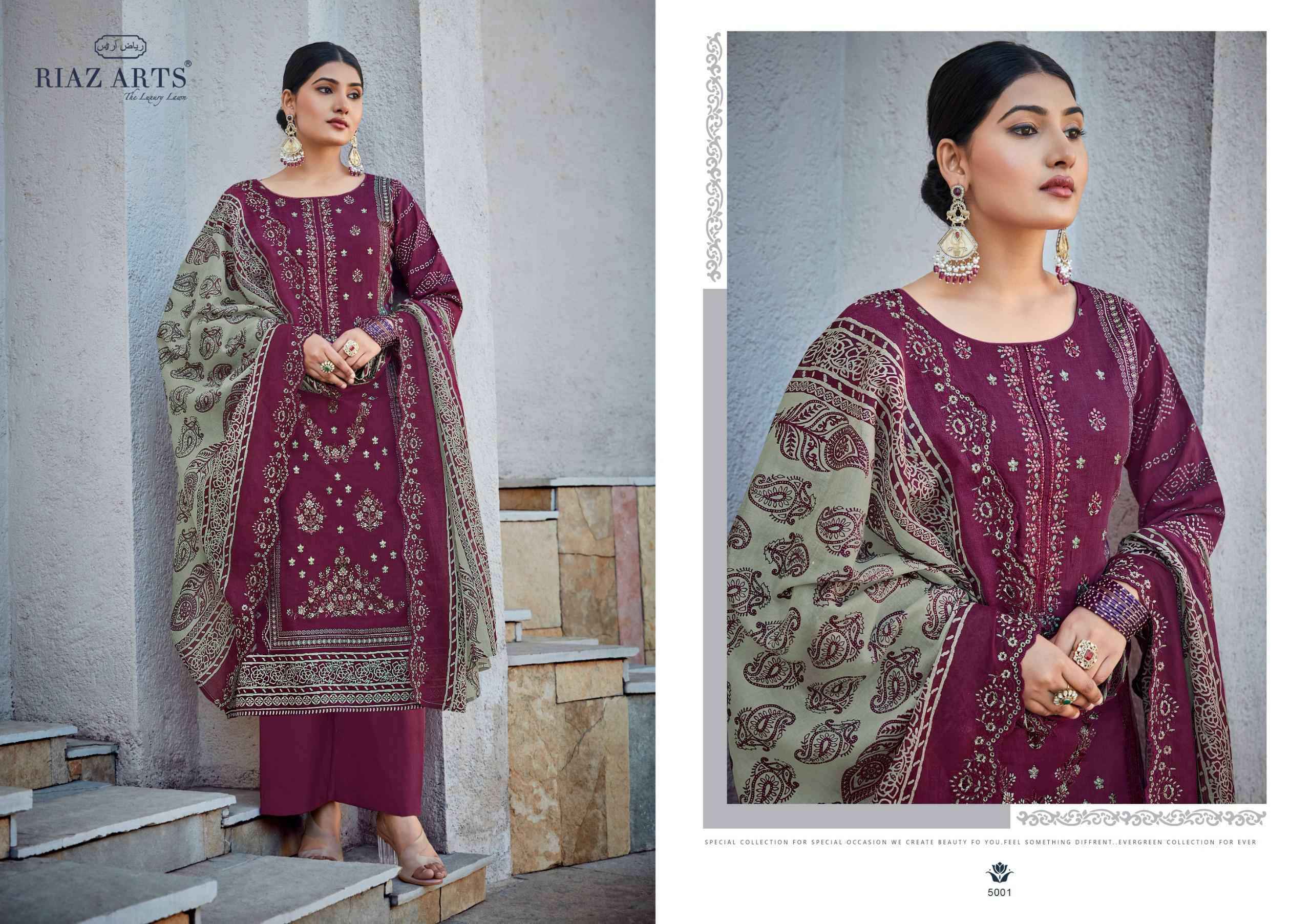 Riaz Arts Bin Saeed Vol 5 Cotton Dress Material 8 pcs Catalogue