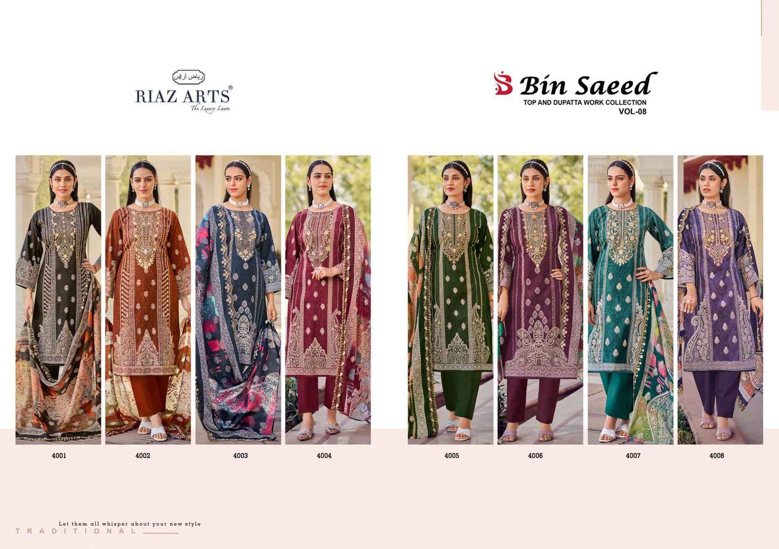 Riaz Arts Bin Saeed Vol 8 Cotton Dress Material 8 pcs Catalogue