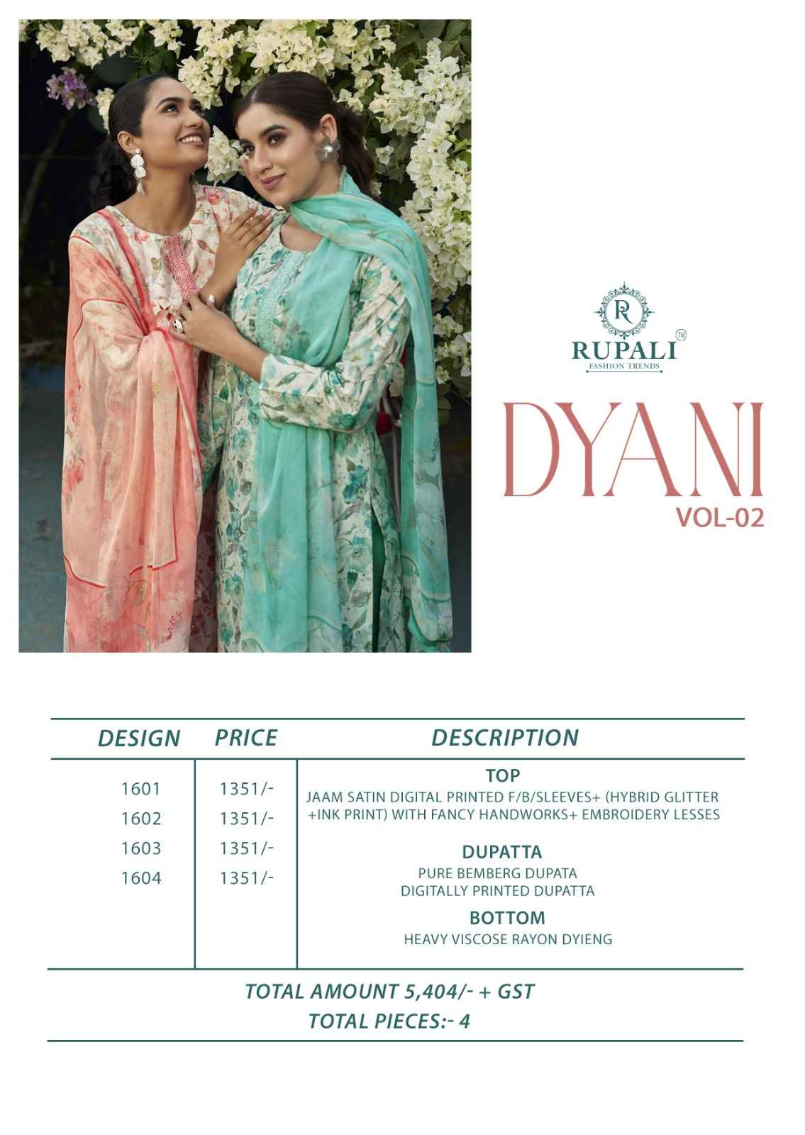 Rupali Fashion Dyani Vol 2 Jam Satin Dress Material 4 pcs Catalogue