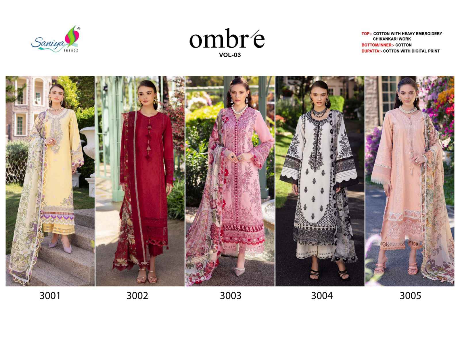 Saniya Trendz Ombre Vol 4 Cotton Dress Material 5 pcs Catalogue
