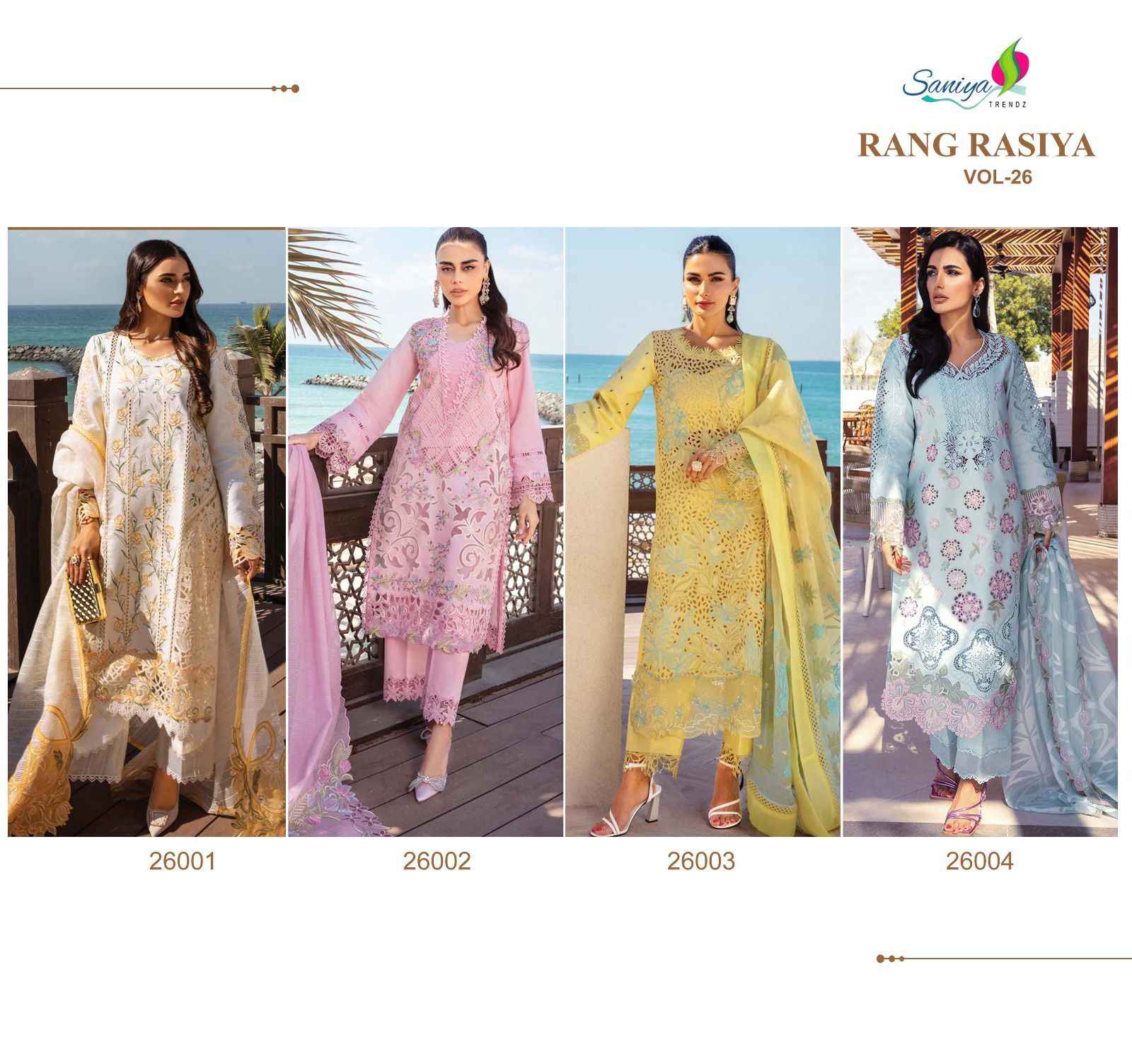 Saniya Trendz Rang Rasiya Vol 26 Chikankari Cotton Dress Material 4 pcs Catalogue