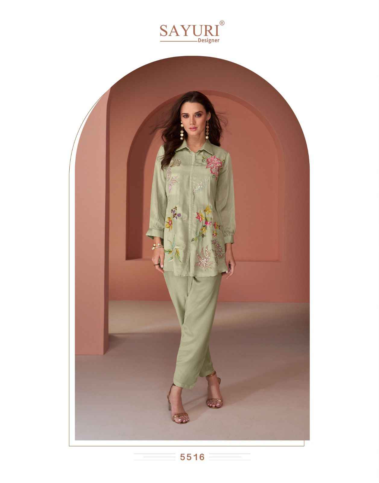 Sayuri Designer Pearl Silk Co Ord Set 5 pcs Catalogue