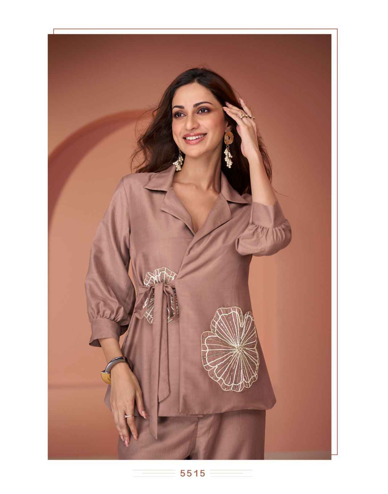 Sayuri Designer Pearl Silk Co Ord Set 5 pcs Catalogue