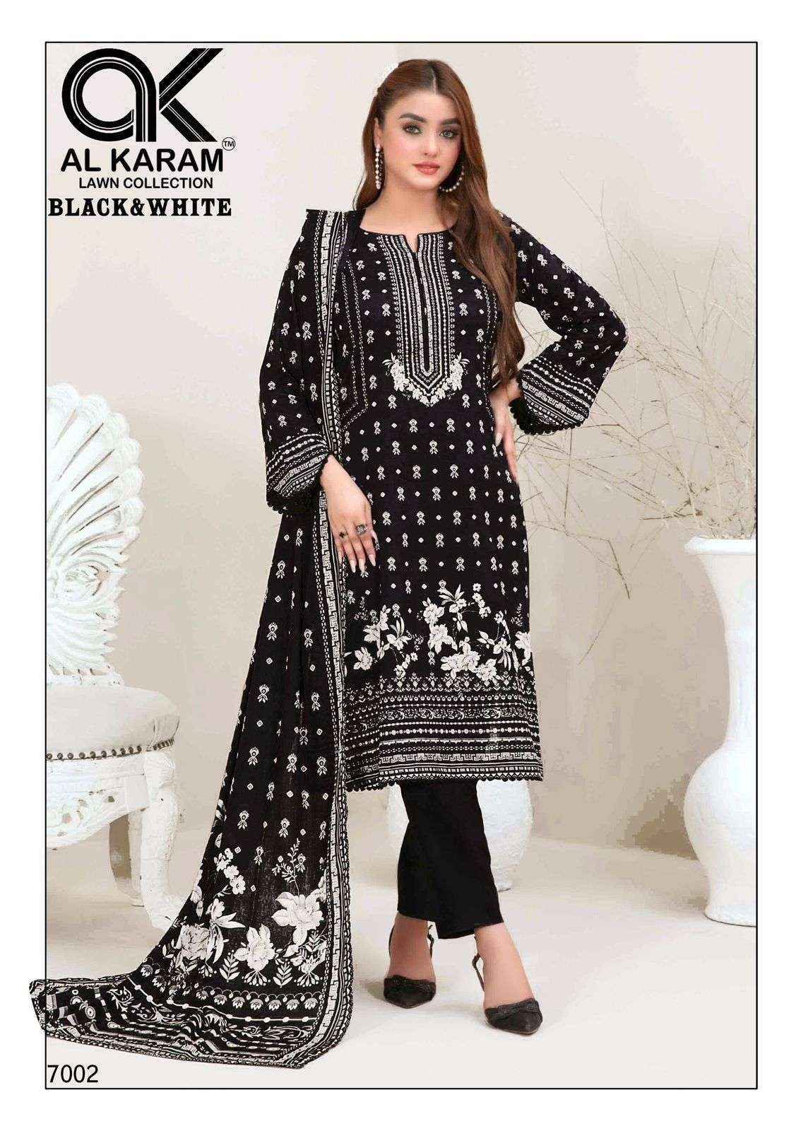 Al Karam Black And White Vol 7 Lawn Cotton Dress Material 6 pcs Catalogue