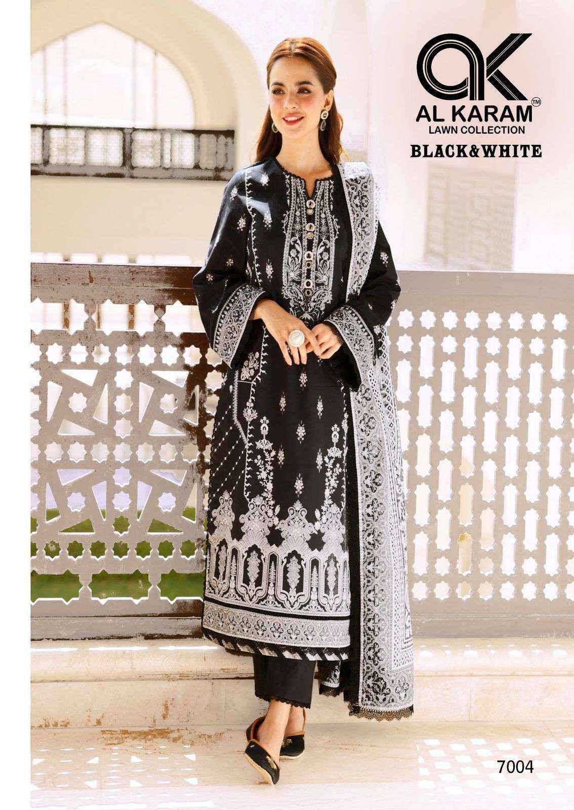 Al Karam Black And White Vol 7 Lawn Cotton Dress Material 6 pcs Catalogue