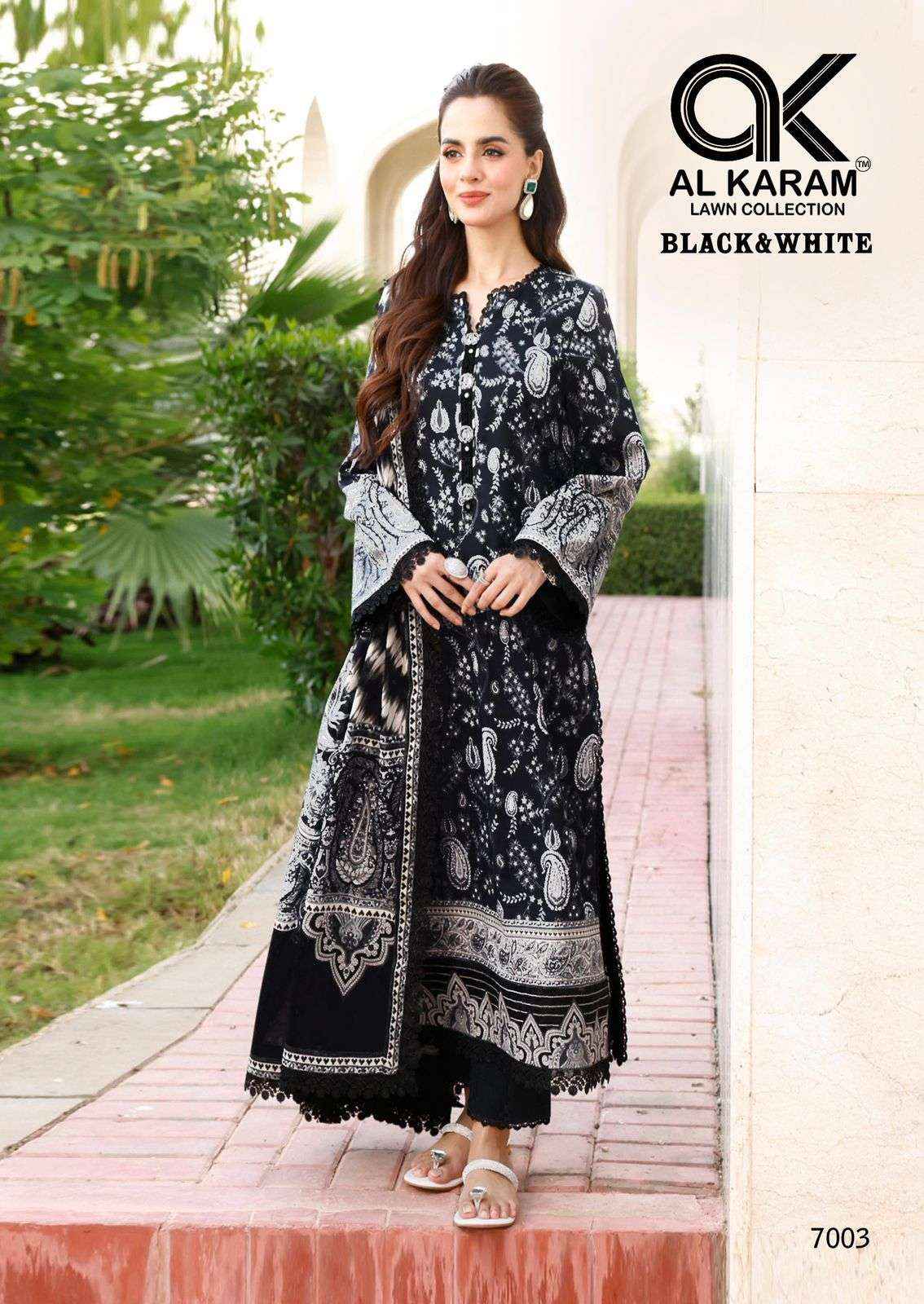 Al Karam Black And White Vol 7 Lawn Cotton Dress Material 6 pcs Catalogue