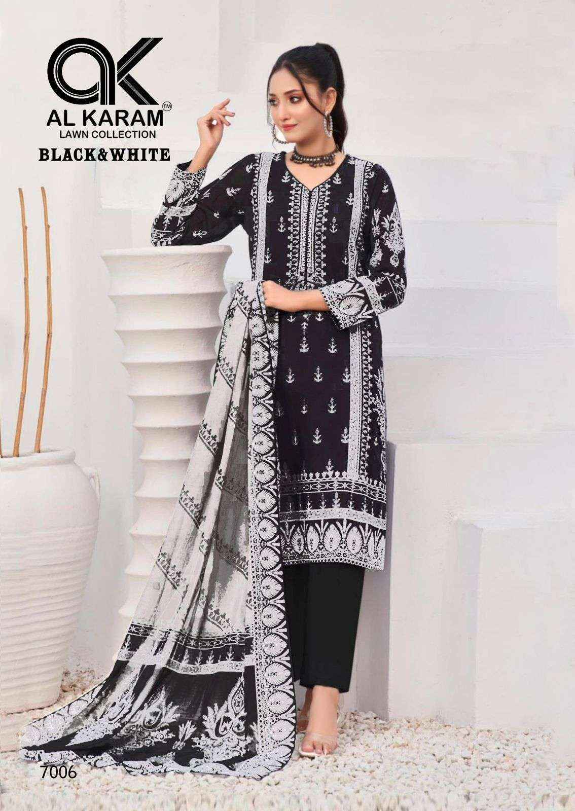 Al Karam Black And White Vol 7 Lawn Cotton Dress Material 6 pcs Catalogue
