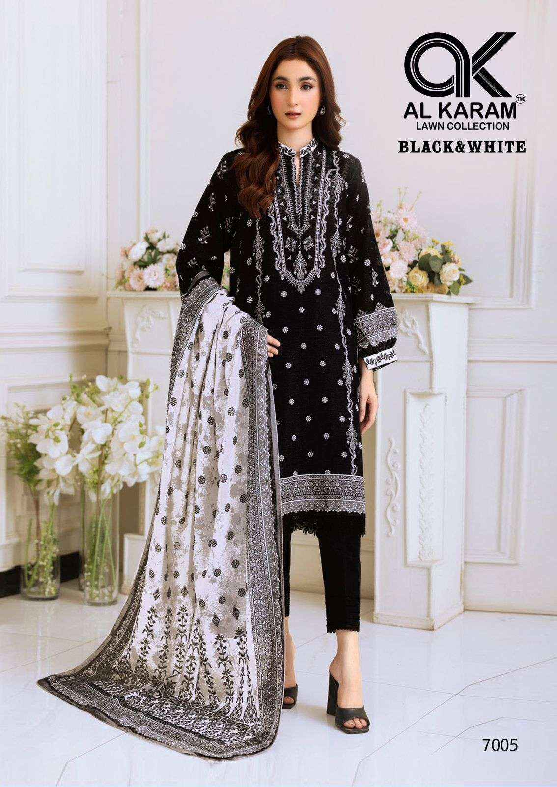 Al Karam Black And White Vol 7 Lawn Cotton Dress Material 6 pcs Catalogue