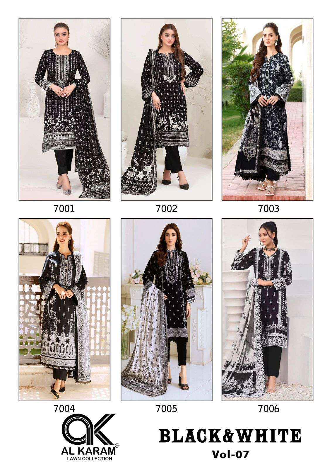 Al Karam Black And White Vol 7 Lawn Cotton Dress Material 6 pcs Catalogue