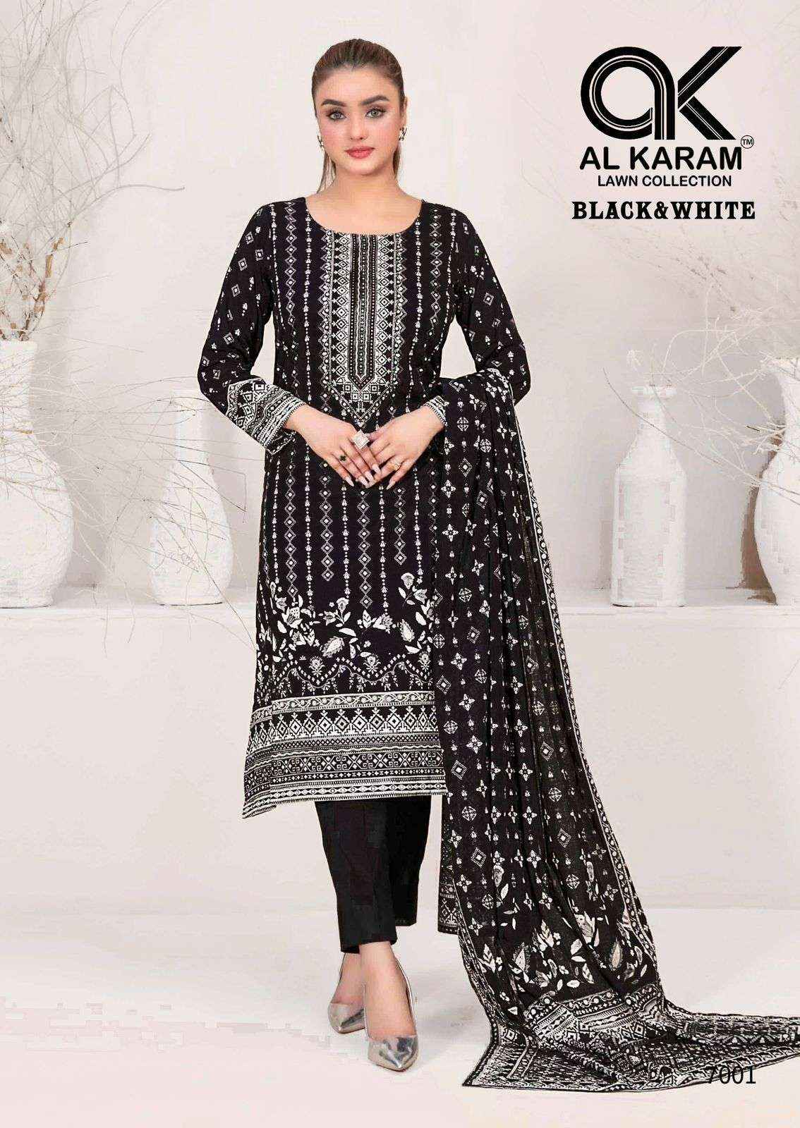 Al Karam Black And White Vol 7 Lawn Cotton Dress Material 6 pcs Catalogue