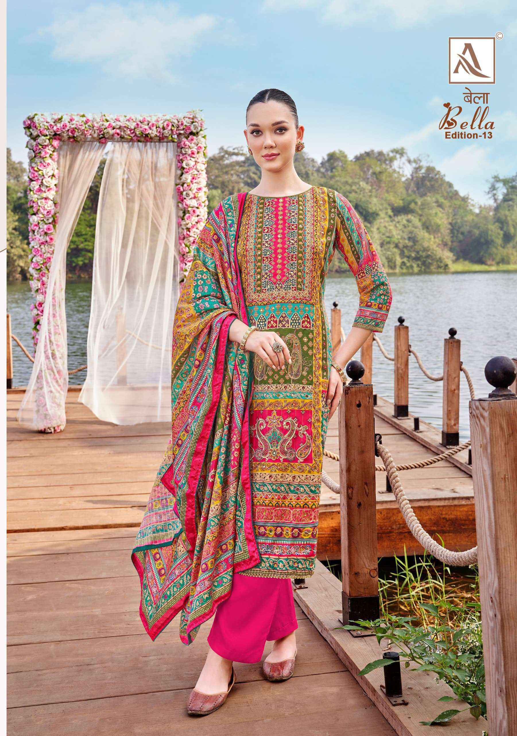 Alok Bella Edition 13 Muslin Dress Material 6 pcs Catalogue