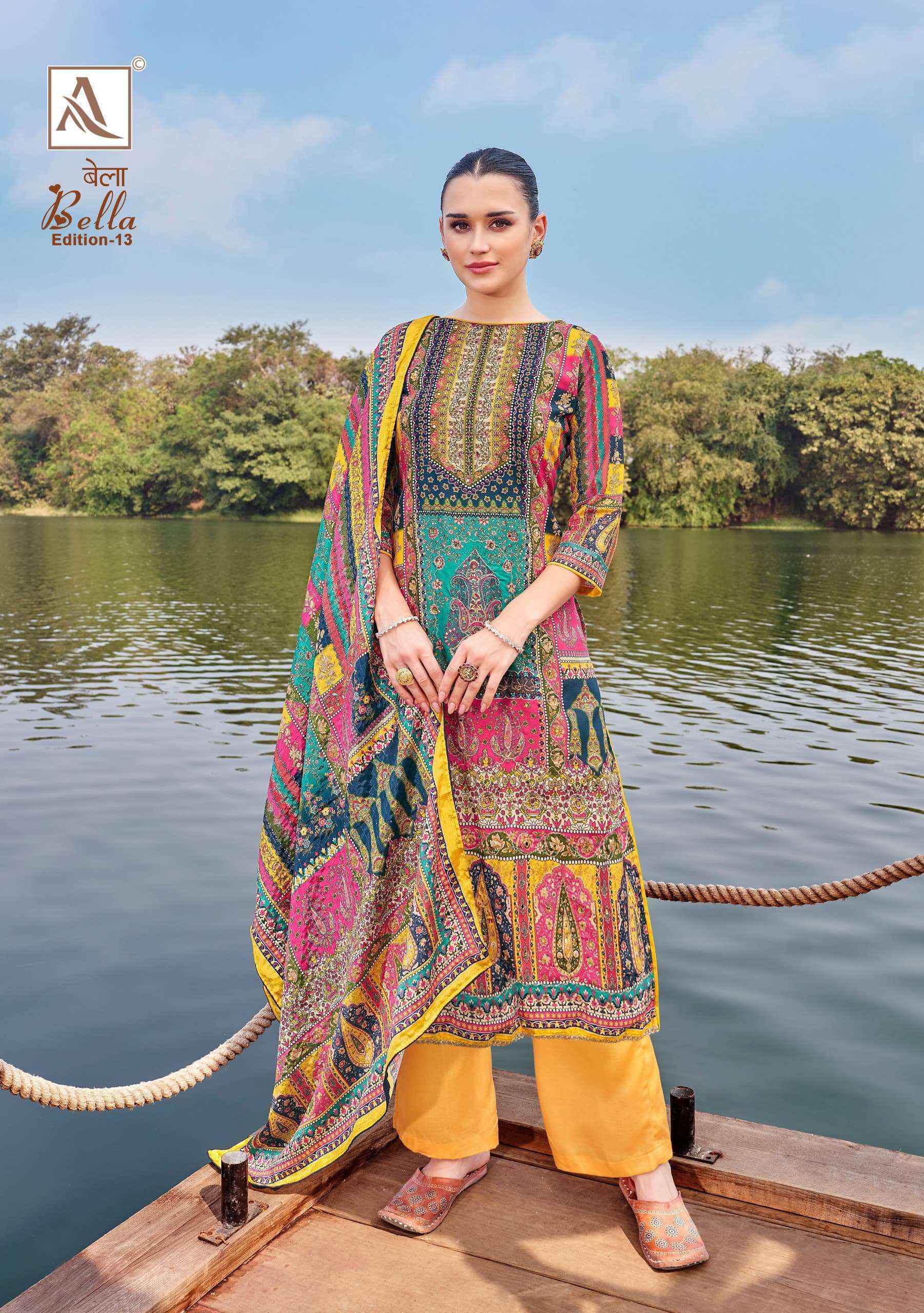 Alok Bella Edition 13 Muslin Dress Material 6 pcs Catalogue