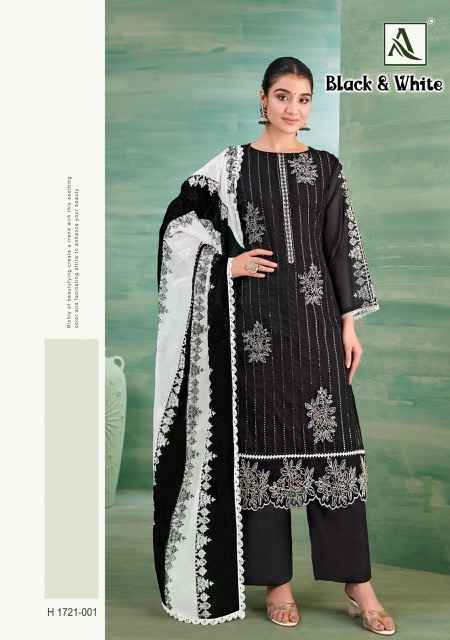 Alok Black & White Organza Dress Material 2 pcs Catalogue