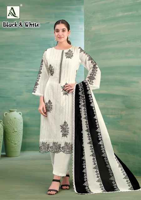 Alok Black & White Organza Dress Material 2 pcs Catalogue