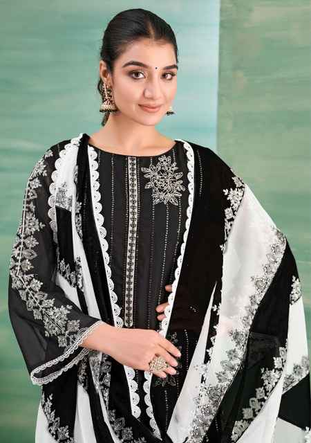 Alok Black & White Organza Dress Material 2 pcs Catalogue