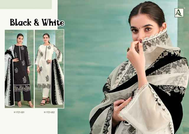 Alok Black & White Organza Dress Material 2 pcs Catalogue