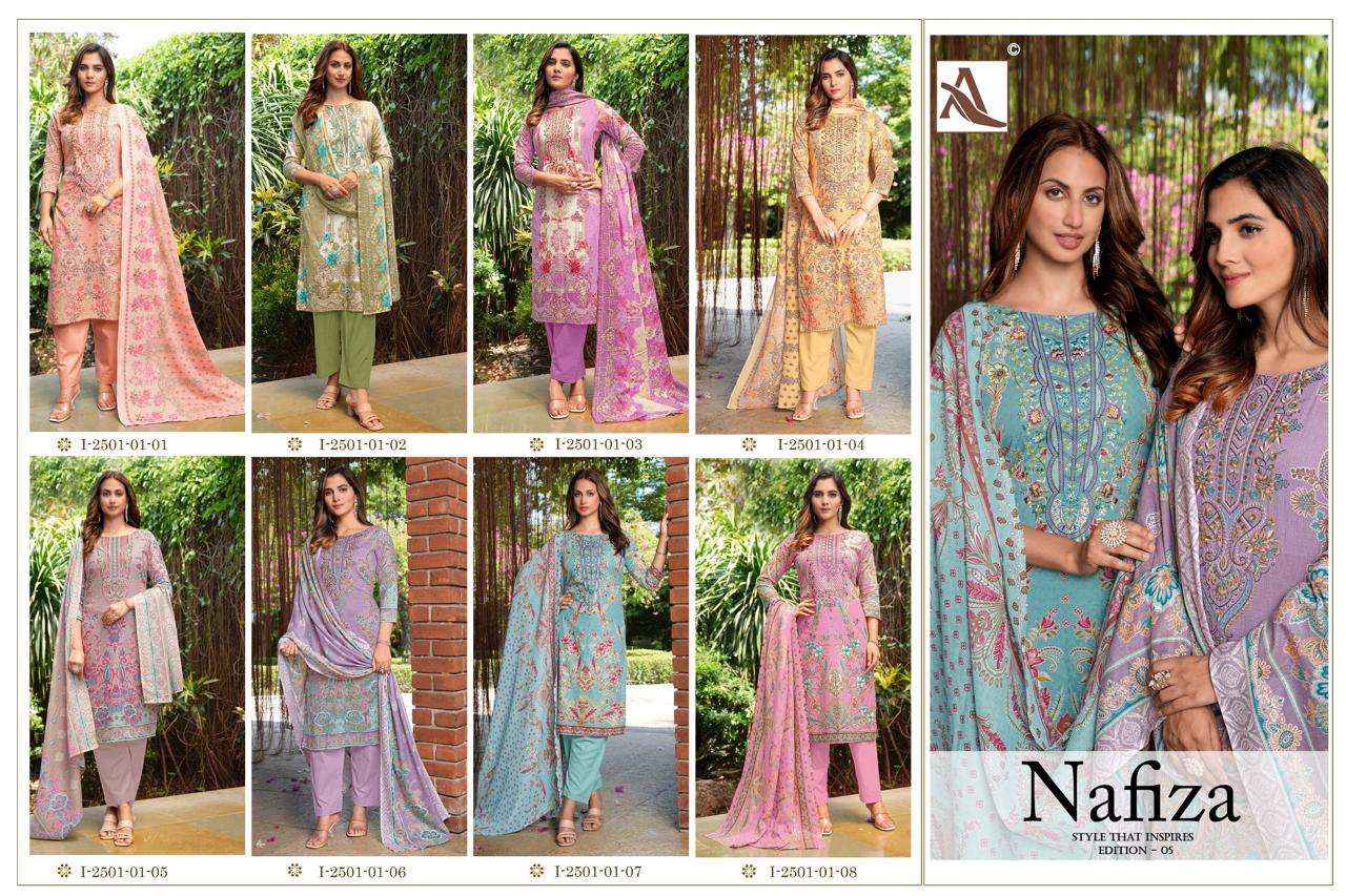 Alok Nafiza Editon 5 Cambric Cotton Dress Material 8 pcs Catalogue