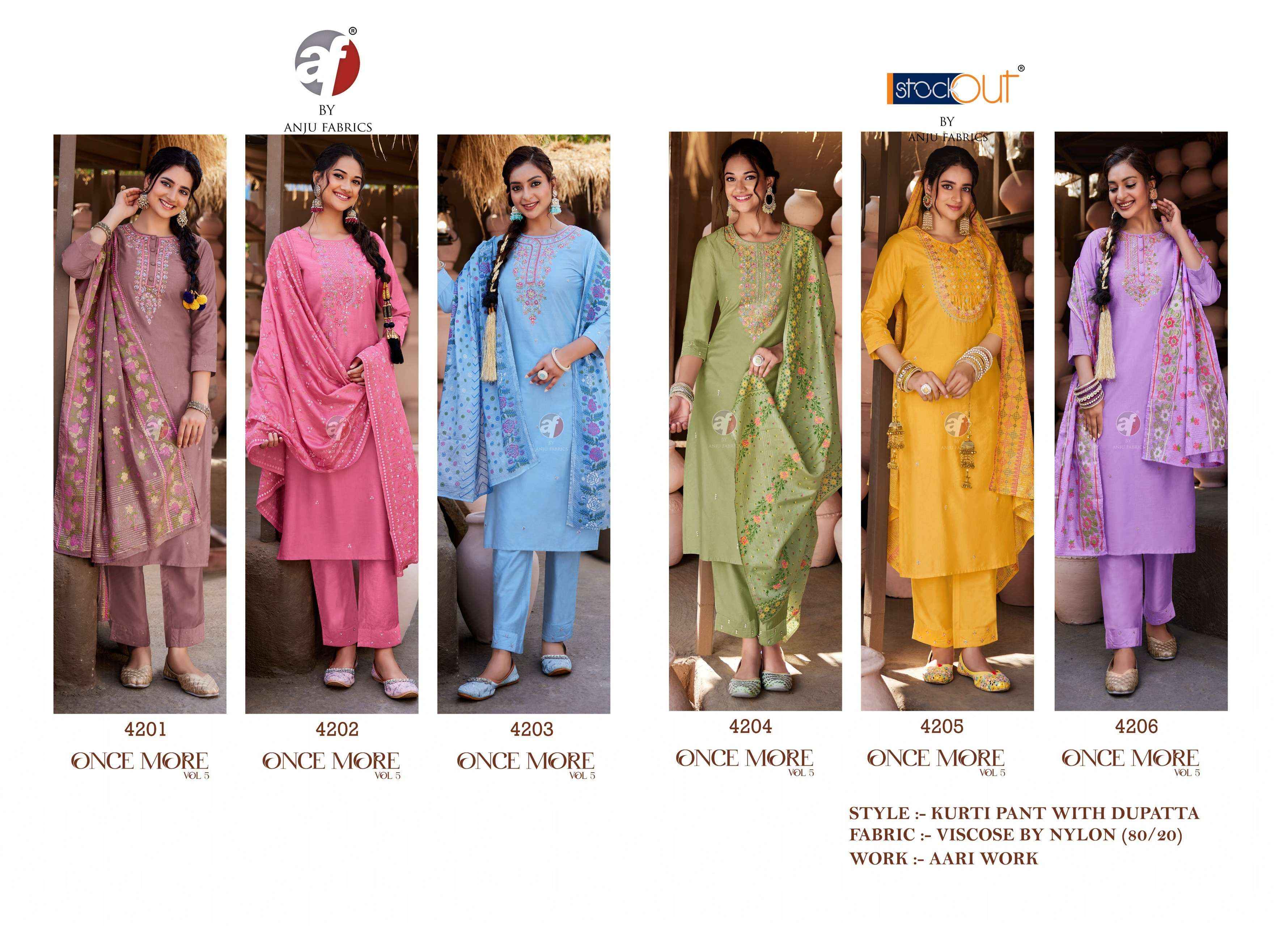 Anju Fabrics Once More Vol 5 Viscose Kurti Combo 6 pcs Catalogue