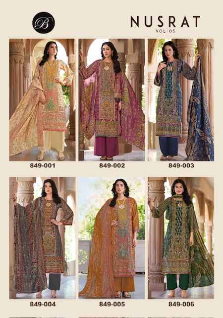 Belliza Nusrat Vol 5 Viscose Musline Dress Material 6 pcs Catalogue