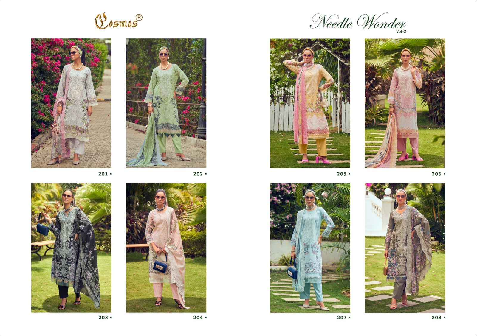 Cosmos Needle Wonder Vol 2 Lawn Cotton Dress Material 8 pcs Catalogue