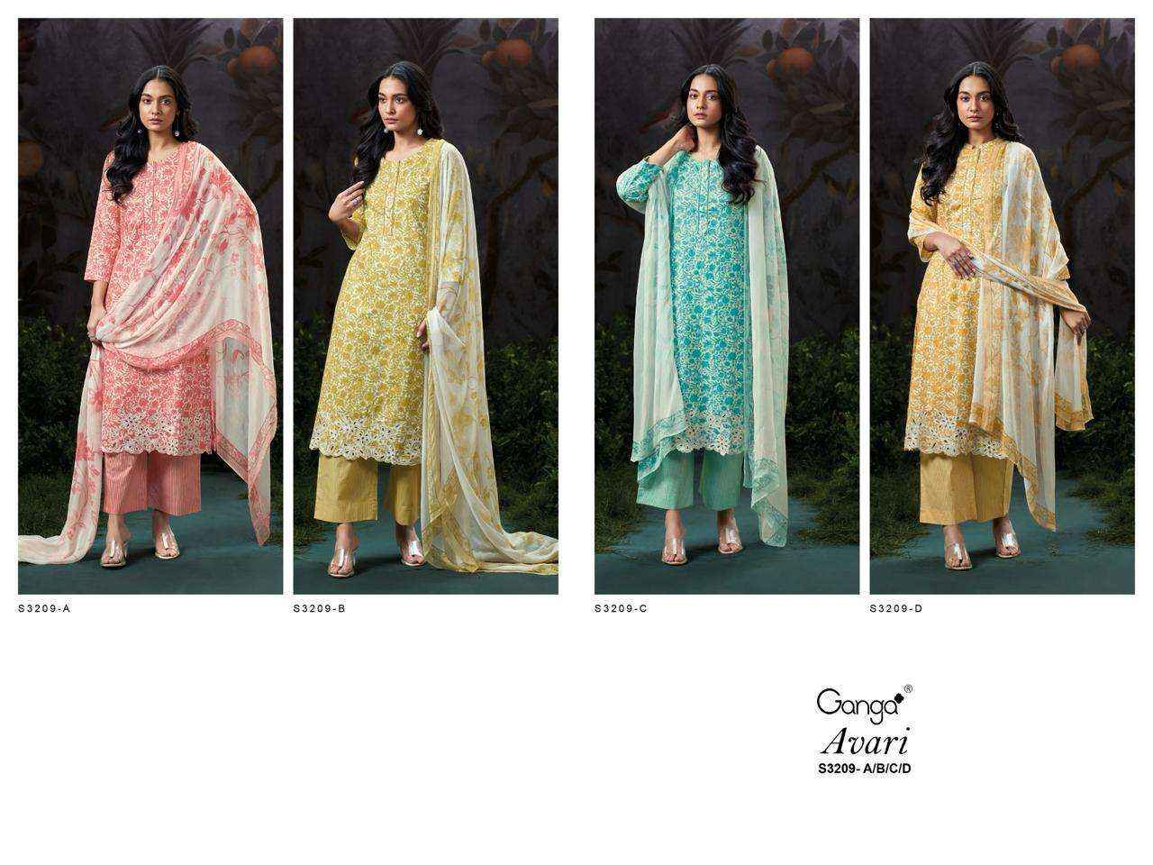 Ganga Avari 3209 Cotton Dress Material 4 pcs Catalogue