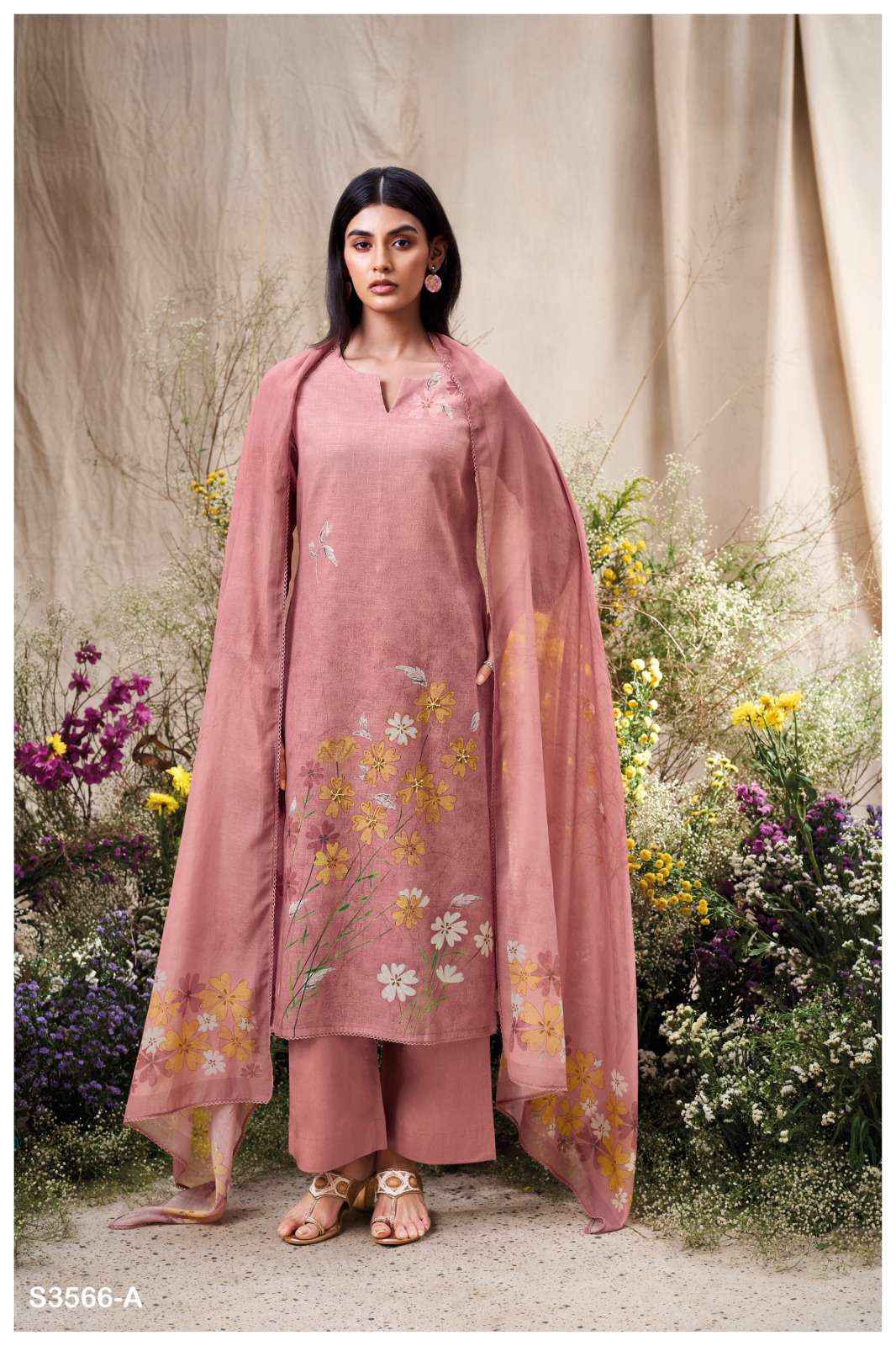 Ganga Ela 3566 Linen Cotton Dress Material 4 pcs Catalogue