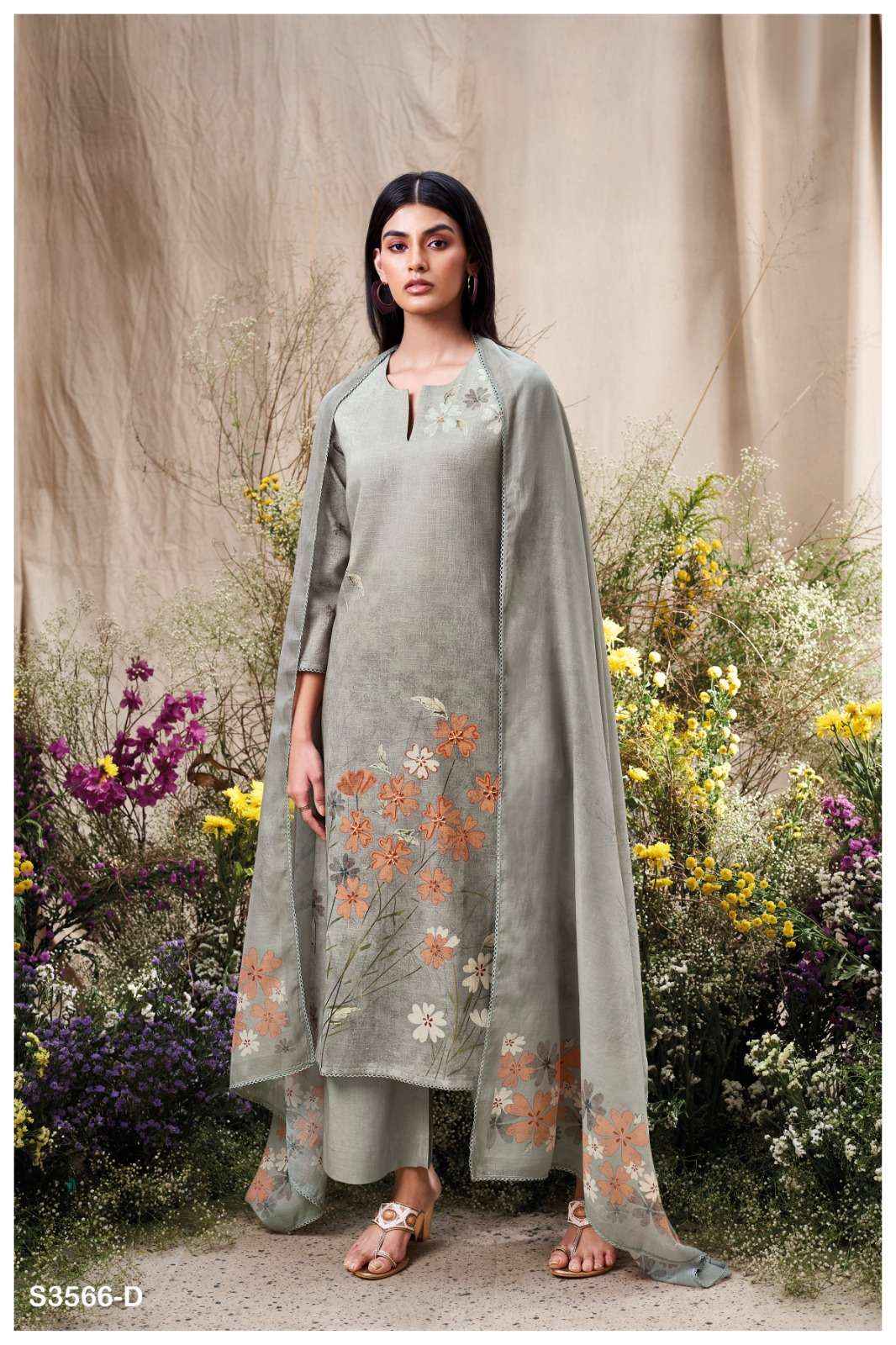 Ganga Ela 3566 Linen Cotton Dress Material 4 pcs Catalogue
