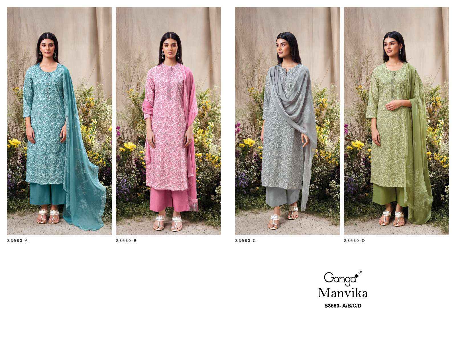 Ganga Manvika 3580 Cotton Dress Material 4 pcs Catalogue