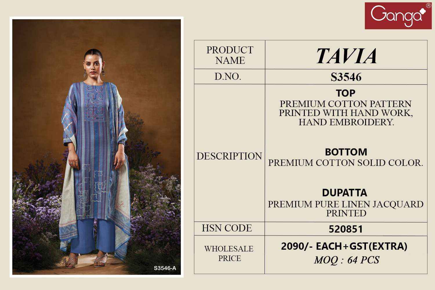 Ganga Tavia 3546 Cotton Dress Material 4 pcs Catalogue