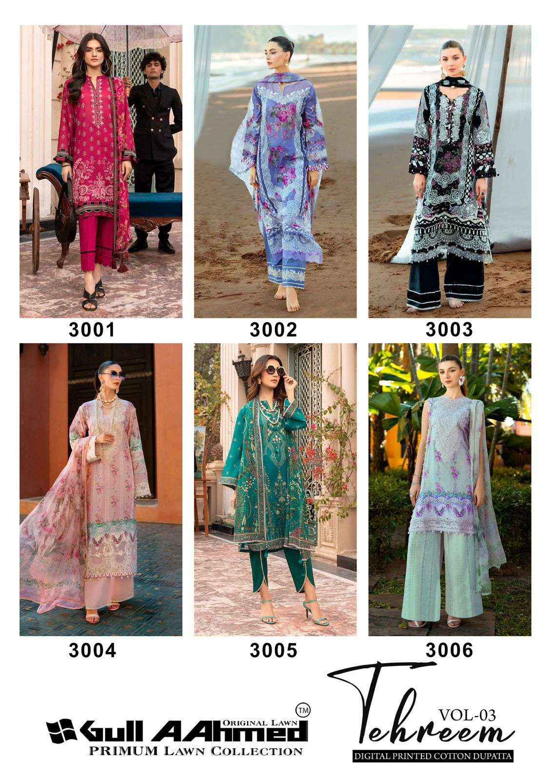 Gull Aahmed Tehreem Vol 3 Lawn Cotton Dress Material 6 pcs Catalogue