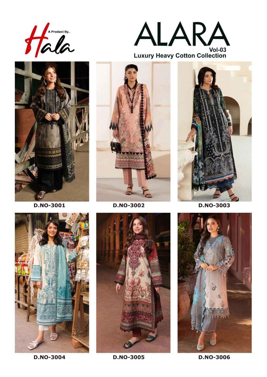 Hala Alara Vol 3 Lawn Cotton Dress Material 6 pcs Catalogue